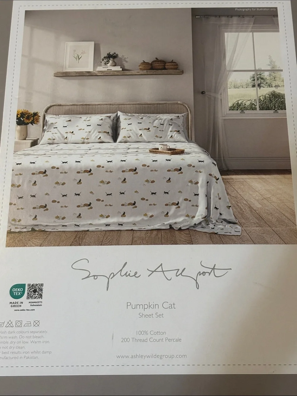 NWT Sophie Allport Pumpkin Cat Full Sheet Set